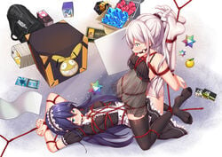 arknights arms_behind_back ball_gag bondage bound_together fate/grand_order fate_(series) feet female femsub gag multiple_girls multiple_subs rope soles stockings tagme toes yiduan_zhu yuri