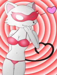 anthro anthrofied big_breasts bikini black_nose breasts cleavage clothed clothing cute_fangs dreameclipsewolf female female_focus female_only fur heart heart_tail little_mouser looking_at_viewer mammal mario_(series) mask mouse ms._mowz murid murine navel nintendo one_eye_closed paper_mario pattern_background pink_background rodent simple_background smile solo standing swimwear thighs video_games white_background