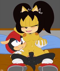 1boy 1girls 2020 animal_ears anthro anthrofied armadillo balls bigdon1992 black_hair blush bodily_fluids breasts clitoral_hood clitoris clothing couple cowgirl_position domestic_cat duo erection eulipotyphlan felid feline felis female female_on_top female_penetrated fur genital_fluids genitals gloves hair hand_holding handwear hi_res honey_the_cat male male_on_bottom male_penetrating male_penetrating_female mammal mighty_the_armadillo nipples nude on_bottom on_top open_mouth penetration penis pussy reverse_cowgirl_position sega sex smile sonic_(series) sonic_the_fighters sonic_the_hedgehog_(series) stomach_bulge straight vaginal_penetration video_games xenarthran yellow_body yellow_fur
