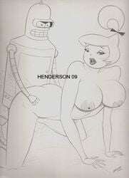 2009 bender_bending_rodriguez breasts female futurama hanna-barbera henderson judy_jetson monochrome nipples robot the_jetsons