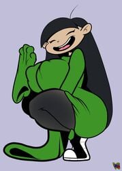 aged_up ber00 black_hair breast breasts cartoon_network codename:_kids_next_door female female_only green_sweater huge_breasts knd kuki_sanban long_sleeves nipples_visible_through_clothing numbuh_3 squatting straight_hair thighs virtigogun waving