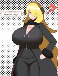 big_breasts blonde_hair breast_expansion curvy cynthia_(pokemon) duskyer huge_breasts large_breasts long_hair pokemon pokemon_dppt question text thick thick_thighs thin thin_waist wide_hips