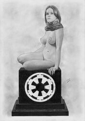 1girls areolae big_breasts black_and_white black_nails breasts cape felicity_jones female_only galactic_empire_insignia hair hairy_pussy human human_only jyn_erso kneeling large_areolae large_breasts legs looking_at_viewer monochrome mostly_nude nail_polish navel neckwear neckwear_only nipples nude nude_female nudity partially_clothed pinup pose pubic_hair real_person realistic rogue_one:_a_star_wars_story scar scarf scarf_only short_hair side_view signature simple_background sitting solo star_wars tim_grayson voluptuous white_background