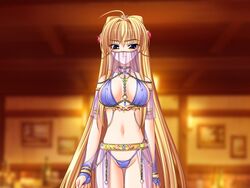 1girls belly belly_dancer belly_dancer_outfit blonde_hair blue_eyes chain_between_breasts chains dancer dancer_outfit erect_nipples female femsub fingerless_gloves hair_ornament harem_girl harem_outfit inda_no_himekishi_jeanne jeanne_grenoble large_breasts looking_at_viewer navel slave slave_collar slave_outfit submissive_female wrist_cuffs