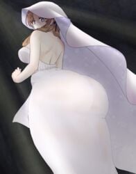 1girls 5mega :0 ass breasts bridal_veil bright_pupils brown_hair dress female female_only female_solo high_resolution huge_ass huge_breasts large_breasts long_hair looking_at_viewer looking_down mature mature_female mature_woman milf oosuki_mamako purple_eyes solo tight_clothing tight_dress tsuujou_kougeki_ga_zentai_kougeki_de_ni-kai_kougeki_no_okaasan_wa_suki_desu_ka? veil viewed_from_below wedding_dress white_dress white_veil