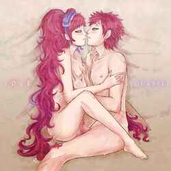 1boy 1girls areolae blush breasts cock_warming cockwarming cuddling eyeshadow face_to_face feet_up female gaara gender_transformation genderswap_(mtf) green_eyes long_hair makeup male naked naruto naruto_(series) naruto_shippuden nipples no_eyebrows nude penetration penis pussy red_hair rule_63 selfcest sex short_hair tied_hair toes twintails vagina vaginal_penetration very_long_hair