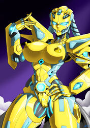 1girls areola aria_(killer_instinct) big_breasts blue_eyes breasts erect_nipples female female_focus female_only glowing_eyes hand_on_hip killer_instinct mad-project microsoft multicolored_body nipples pinup pose pussy robot robot_girl solo solo_focus steam thick_thighs yellow_body