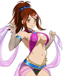 1girls amber_eyes arabian_clothes artist_request bachou_mouki belly belly_dancer belly_dancer_outfit belt bocas_top bridal_gauntlets brown_hair brunette dancer dancer_outfit female fingerless_gloves harem_outfit hazel_eyes high_ponytail ikkitousen jewelry jewelry_chains large_breasts looking_at_viewer navel ponytail underboob