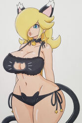 boob_window cat_bell cat_ears cat_girl cat_keyhole_bra cat_keyhole_lingerie cat_lingerie cat_tail catgirl cleavage_cutout jumneyarts mario_(series) princess_rosalina