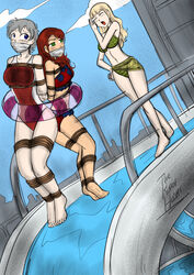 arms_behind_back bondage cvet_helconia_(oc) dakuroihoshi drawing female femsub fenrilhuayra gag gagged grey_hair hinamori_hazuka_(oc) multiple_girls multiple_subs ojou-sama_pose original_character red_hair rope short_hair swimsuit tagme water_slide