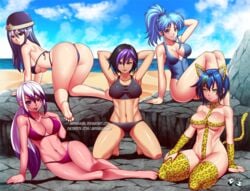 5girls ass beach ben_10 big_hero_6 bikini black_hair blue_hair botan bra breasts cartoon_network charmcaster cleavage crossover disney eastern_and_western_character fairy_tail female female_only fit fit_female gogo_tomago hands_behind_head harem high_school_dxd human jadenkaiba juvia_lockser kneeling large_breasts light-skinned_female light_skin long_hair mage marvel marvel_comics multicolored_hair multiple_crossover multiple_girls on_all_fours outdoors pale-skinned_female pale_skin png purple_hair shinigami shounen_jump silver_hair superheroine swimsuit villainess voluptuous xenovia_quarta yu_yu_hakusho