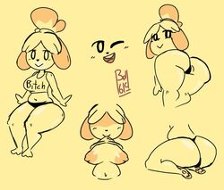 1609bell animal_crossing animal_crossing_new_leaf animal_genitalia ass bell1609 big_areola big_ass big_belly big_breasts big_nipples breasts butt_crack cameltoe canelita canid canine chubby chubby_female dog huge_areolae huge_breasts huge_nipples isabelle_(animal_crossing) mean_shirt nintendo nipples shirt_in_mouth shirt_lift sitting source_request swimsuit thick_thighs thighs thong wide_hips year_request