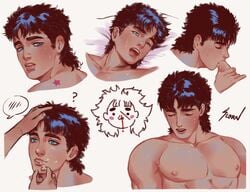 ? bara black_hair blowjob cum cum_on_face fellatio gay head_pat joestar_birthmark jojo's_bizarre_adventure jonathan_joestar male_only nose_bleed oral phantom_blood robert_edward_o_speedwagon scornical sweat wholesome yaoi