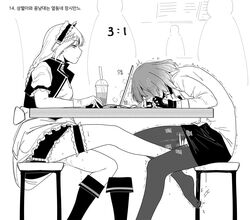 embarrassed female_footjob foot footjob footjob_under_table fully_clothed game huqu lingerie maid_uniform mutual_masturbation orgasm public public_exposure pussy_juice short_hair skirt tagme toe_scrunch torn_pantyhose trembling under_the_table yuri