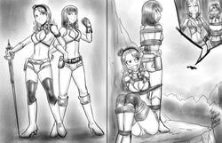 arms_behind_back bondage comic cvet_helconia_(oc) dakuroihoshi drawing female femsub fenrilhuayra gag gagged monochrome multiple_girls multiple_subs original_character princess_angelica_(oc) rope tagme