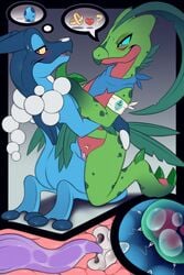 amphibian anthro duo female female_penetrated frogadier grovyle hi_res impregnation male male_penetrating male_penetrating_female meraence nintendo ovum penetration pokémon_(species) pokemon scalie scalie_female scalie_male sex smile straight vaginal_penetration video_games