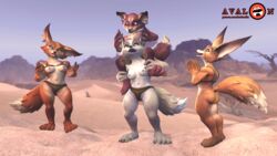 2019 3d anthro ass avalonsfm biped blizzard_entertainment blue_eyes bottomless bra bra_lift breasts canid female furry green_eyes hi_res mammal nipples panties piercing purple_eyes smile tail tongue_sticking_out topless video_games vulpera warcraft wink world_of_warcraft yellow_eyes