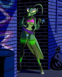 1girls 4_arms antennae anthro anthro_only arthropod breasts cameltoe condom female green_skin high_heel_boots high_heels insect insect_girl insect_humanoid insects lonbluewolf mantis mantis_girl nipples panties seductive solo solo_female spiked_collar tagme underwear