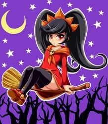 ashley_(warioware) black_hair broom long_hair mario_(series) nintendo sigurdhosenfeld thighhighs wario_(series) warioware