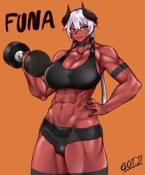 1futa absurd_res balls big_breasts big_penis breasts bulge cleavage clothed clothing demon demon_girl erection erection_under_clothes fully_clothed futa_only futanari gojich1 humanoid muscular muscular_futanari penis red_skin short_hair shorts solo standing weightlifting weights white_hair