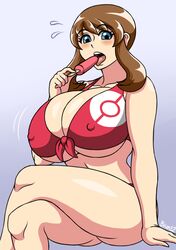 1girls alternate_breast_size big_breasts bikini blue_eyes blush breasts brian12 brown_hair crossed_legs female female_solo huge_breasts human human_only ice_cream large_breasts licking licking_ice_cream may_(pokemon) medium_hair nintendo pale-skinned_female pale_skin pokemon pokemon_rse solo solo_female suggestive_food thick_thighs thighs tongue_out wide_hips