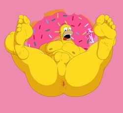 asshole balls doughnut feet gay homer_simpson legs_spread legs_up male_only masutaa nipples the_simpsons tongue_out