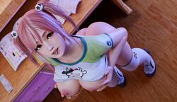 3d ass butt cleavage dead_or_alive dead_or_alive_5 exposed_breasts honoka_(doa) large_breasts maiden-masher pink_hair red_eyes selfie shoes tecmo thighhighs tongue_out