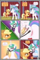 absurd_res alicorn anus applejack_(mlp) ass big_butt bridle comic correct_artstyle dialogue duo english_text equid female female/female feral friendship_is_magic gag gagged genitals gutovi-kun hasbro hi_res horn larger_female letterbox mammal masochism my_little_pony page_3 page_number princess_celestia_(mlp) pussy reddened_butt riding_crop size_difference small_dom_big_sub smaller_female text whip whipping wings yuri