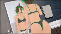 3d ass back_view bathroom bra dc_comics dcuaom green_eyes green_lantern_(series) jessica_cruz justice_league_x_rwby:_super_heroes_and_huntsmen koikatsu medium_breasts nyxxzeiss panties rwby short_hair solo