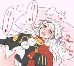 1futa 1girls bottomless byleth_(fire_emblem) byleth_(fire_emblem)_(female) edelgard_von_hresvelg english_text female fire_emblem fire_emblem:_three_houses futanari implied_handjob long_hair nagasawa_(tthnhk) nintendo purple_eyes tearing_up tears text white_hair