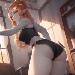 ai_generated big_breasts black_sports_bra breasts clothing female female_only happy long_hair midna ruptuorie shorts solo the_legend_of_zelda twili_midna