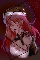 1girls amber_eyes blood blood_on_face breasts fangs female female_only hi_res high_resolution highres large_breasts long_hair lupusregina_beta maid_headdress maid_uniform neckwear open_mouth overlord_(maruyama) red_hair tongue_out unknown_artist werewolf wolf_girl