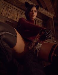 1girls 3d ada_wong ada_wong_(adriana) belt big_dildo black_fur black_hair blender buttplug capcom dark_hair dildo dildo_in_pussy ear female female_focus female_only gloves holster insertion large_insertion lube lube_drip lube_on_dildo masturbation penetration resident_evil resident_evil_4 resident_evil_4_remake scamarai sweater tail thighhigh_boots thighs vaginal_penetration wet_pussy