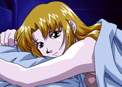 1girls 90s after_sex animated arms_up bed bed_covers bed_sheet blinking blonde_hair breast_press breasts brown_hair dark female female_only game_cg indoors large_breasts long_hair looking_at_viewer lowres lying male_pov nude on_back open_mouth pillow pov sogna solo takako_(viper) talking talking_to_viewer teeth tongue under_covers viper_(series) viper_v16