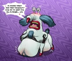 aaahh!!!_real_monsters anthro band1tnsfw belly belt big_belly blue_hair blush blush_lines bodily_fluids breasts clothing dark_nipples digital_drawing_(artwork) digital_media_(artwork) facial_hair footwear goatee grey_body grey_skin hair hi_res lactating lips looking_at_belly male male_anthro monster nickelodeon overweight overweight_anthro overweight_male pregnant pregnant_anthro pregnant_male red_clothing red_footwear red_heels red_lips red_shoes shoes simple_background solo sound_effects stretch_marks tail teeth the_gromble unborn_kicking vein veiny_breasts yellow_teeth