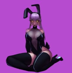 big_breasts bunny_ears eirlys female female_only pink_background white_hair