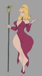 blonde_hair breasts dress fully_clothed heels huge_ass mybigbaws red_dress solo standing