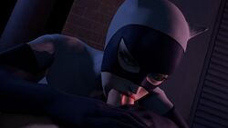 1girls 3d 3d_(artwork) animated batman batman:_arkham_city batman:_the_animated_series batman_(series) blowjob brown_hair bruce_wayne catwoman catwoman_(dcau) choker dark_room dc dc_comics dcau deep_blowjob deep_penetration drooling eye_contact eye_roll eyelashes eyeshadow fellatio female female_focus femsub green_eyes hands_on_another's_hips helmet latex male oral pale_skin penis penis_line pleasure_face red_lips red_lipstick selina_kyle short_hair short_penis slim source_filmmaker video wampasfm wide_penis