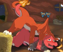 absurd_res all_fours bag bodily_fluids breath_powers charmeleon cum cum_inside doggy_style drooling duo eavesdropping elemental_manipulation entwined_tails falloutcoyote fire fire_breathing fire_manipulation flaming_tail from_behind_position genital_fluids hay hi_res inside k9player_(artist) lucario male male/male mounting neoteny night night_sky nintendo nude open_door open_mouth peeping pokemon pokemon_(species) pokemon_mystery_dungeon precum saliva semi-anthro sex shooting_star smoke smoke_from_nose tail_coil video_games