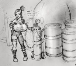 air_inflation airtank breast_expansion bulma_briefs dialogue dragon_ball female greyscale hyper_breasts inflation monochrome rockyg self_inflation tagme top_heavy