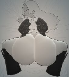 3d 3d_(artwork) 3d_model ass black_and_white boots dark_skin earrings female female_focus female_only huge_ass long_hair looking_back on_bed one_piece one_piece:_egghead_arc open_mouth paint_3d s-snake_(one_piece) seraphim_(one_piece) shirt spread_legs thanuki thanukiart unkownartwork wings