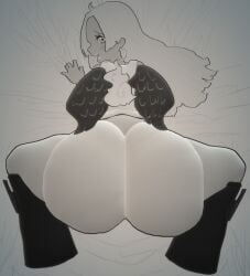 3d 3d_(artwork) 3d_model ass black_and_white boots dark_skin earrings female female_focus female_only huge_ass long_hair looking_back on_bed one_piece one_piece:_egghead_arc open_mouth paint_3d s-snake_(one_piece) seraphim_(one_piece) shirt spread_legs unkownartwork wings