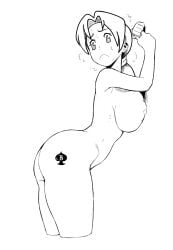 1girls arched_back armpits big_ass big_breasts cheating delia_ketchum_(pokemon) inminent_sex looking_back milf nervous netorare ntr pokemon queen_of_spades questionable_consent rudo_ntr side_view sideboob source_request tagme white_background