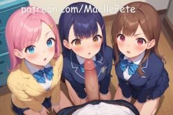 ai_generated beautiful beauty blush cute female foursome girl girly kneeling long_hair love maellepetite original original_character pose school_uniform schoolgirl