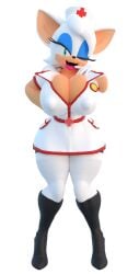 3d 3d_model big_breasts female furry_only high_heels mobian mobian_(species) mobian_bat nurse_uniform rouge_the_bat sega shocking_(artist) solo sonic_(series) sonic_adventure_2 sonic_the_hedgehog_(series) thick_thighs transparent_background