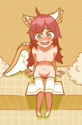 1girls adrestianmomo animal_ears blush breasts embarrassed embarrassed_nude_female female female_only fire_emblem fire_emblem_heroes looking_at_viewer nintendo nipples ratatoskr_(fire_emblem) small_breasts solo squirrel_ears squirrel_girl squirrel_tail tail towel