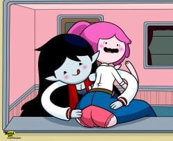 2girls adventure_time black_hair bubble_gum_girl canon_couple cartoon_network clothed clothed_female grey_skin marceline multiple_girls panties pink_body pink_hair pink_panties pointy_ears princess_bubblegum ripped_pants ripping_clothing ripping_pants torn_pants vampire vampire_girl warner_brothers xierra099 yuri