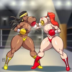 2girls ass athletic athletic_female big_ass big_breasts bottom_heavy boxing boxing_gloves boxing_ring breasts brown-skinned_female brown_body brown_skin bust busty chest chocolate_and_vanilla cleavage curvaceous curvy curvy_figure dark-skinned_female dark_brown_hair dark_skin digital_media_(artwork) domino_glamazon duo eyebrows eyelashes eyes female female_focus female_only fight fit fit_female gabocaricaturas gloves hair hips hourglass_figure huge_ass huge_breasts human large_ass large_breasts legs light-skinned_female light_skin lips lipstick long_hair mature mature_female melony_steele multiple_girls original original_character original_characters red_boxing_gloves red_gloves red_hair red_lipstick slim slim_waist thick thick_hips thick_legs thick_thighs thighs top_heavy top_heavy_breasts topless topless_boxing upper_body voluptuous voluptuous_female waist wide_hips yellow_boxing_gloves yellow_gloves