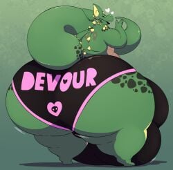 anthro ass big_butt big_tail black_clothing black_underwear clothed clothing degyn_sefer dragon green_body heart hi_res horn huge_butt hyper hyper_butt male morbidly_obese morbidly_obese_anthro morbidly_obese_male noirbutt obese obese_anthro obese_male overweight overweight_anthro overweight_male scales scalie solo tail text thick_tail thick_thighs tongue tongue_out underwear underwear_only wide_hips