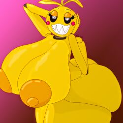 absurd_res animatronic anthro areola ass avian big_areola big_breasts big_butt bird breasts chicken cybernetics cyborg female five_nights_at_freddy's five_nights_at_freddy's_2 galliform gallus_(genus) hi_res looking_at_viewer lovetaste_chica m4n machine narrowed_eyes phasianid robot scottgames sharp_teeth smile smiling_at_viewer solo teeth thick_thighs toy_chica_(fnaf)